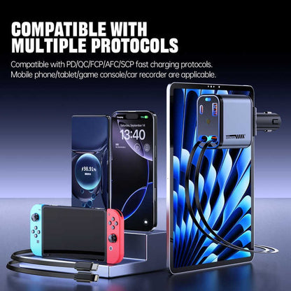 4-in-1 Starry Sky Car Charger with Retractable Cable & 2 Ports